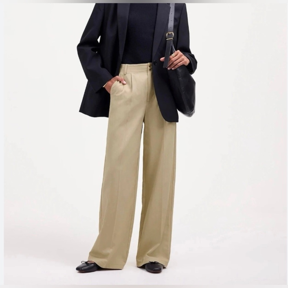 Madewell Harlow Wide-Leg Pant in Drapey Twill Vintage Khaki - 14